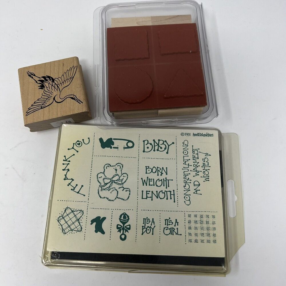 Baby Announcements Vintage Stamps  Bonus Stork And Shapes All New Old Stock Bear